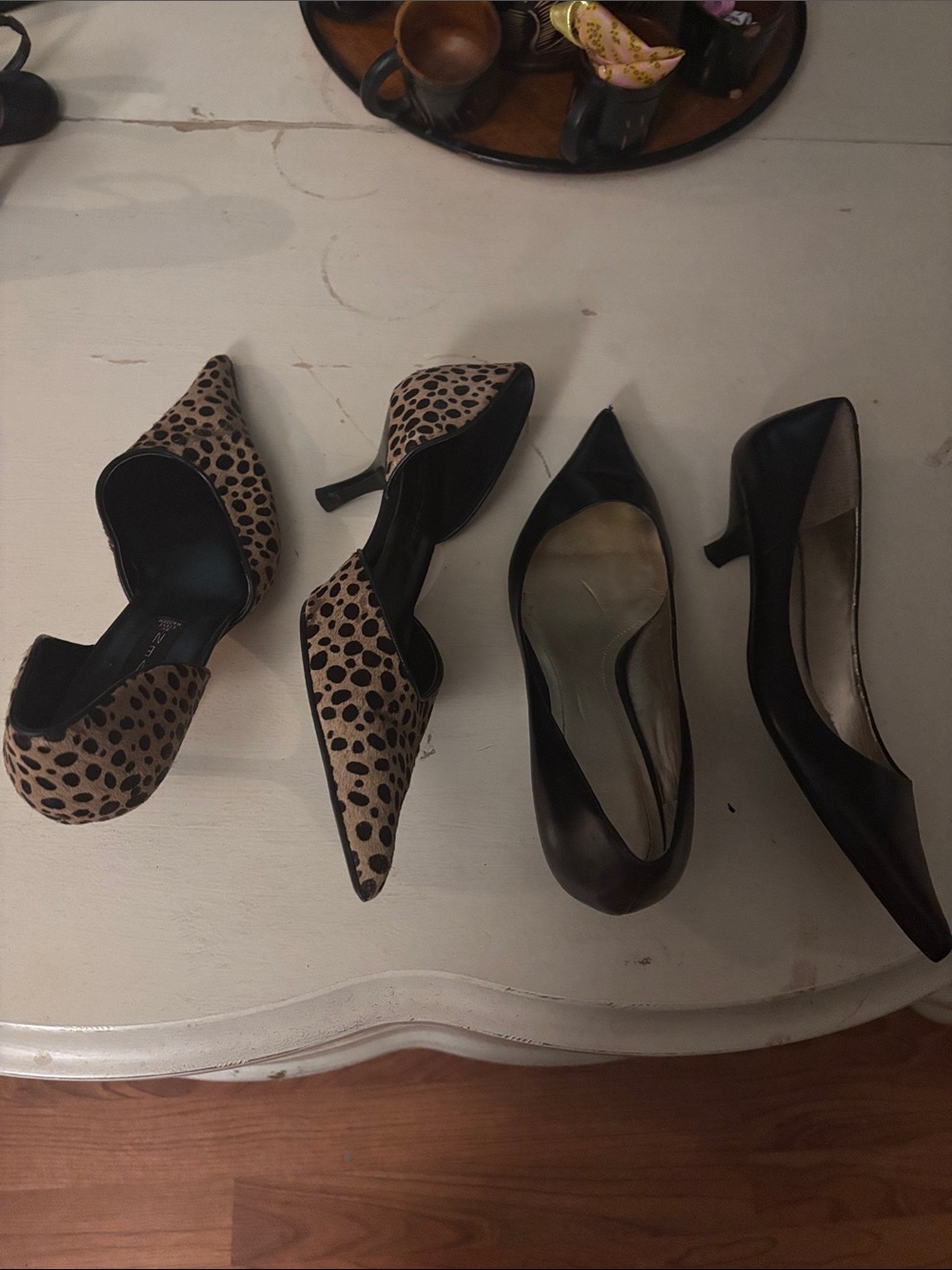 Steve Madden Leopard Print Kitten Heels and Black D'Orsay Pointed-Toe Kitten Hee